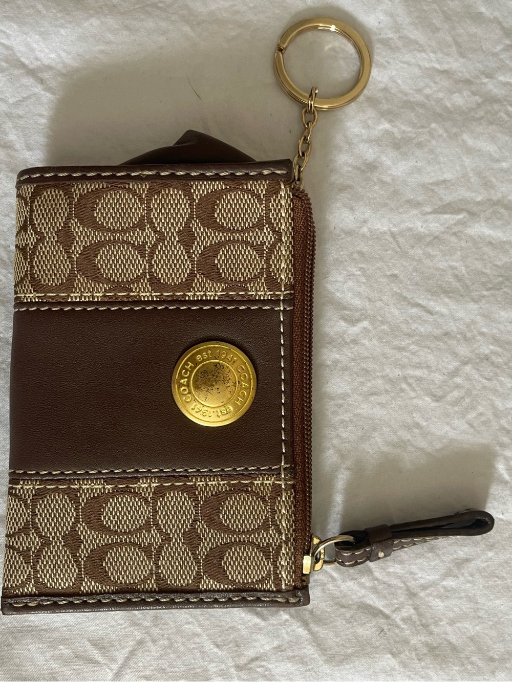 VTG Coach Brown Signature Zip Card Case with Gold Hardware VGUC  leather/fabric
